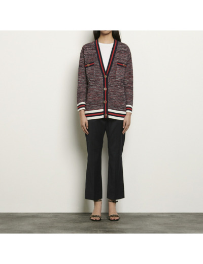 Cardigan effet tweed à galons rayés