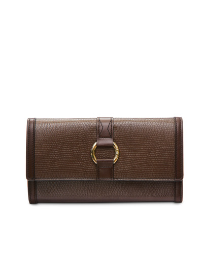 ELSA FACON IGUANA ET CUIR LISSE - Portefeuille Long - Chocolat