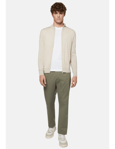 Pull Beige Full Zip En Laine Mérinos