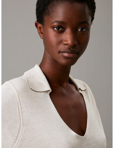 PULL POLO À MI-MANCHES EN MÉLANGE DE SOIE