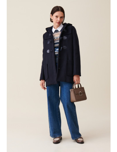 Manteau court capuche bleu marine