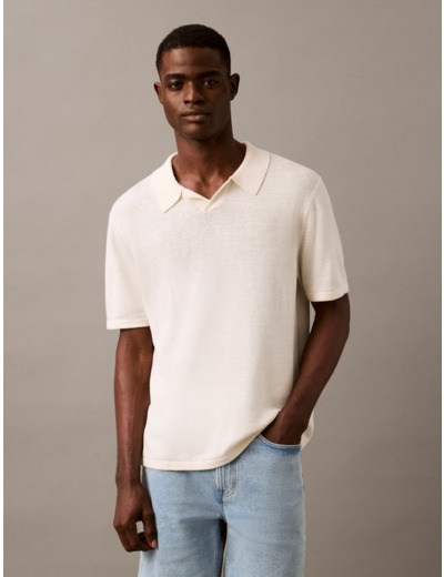 JUMPER À COL EN MELANGE DE LIN À MANCHES COURTES