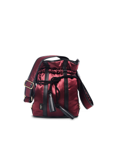 ELSA NYLON SATIN ET CUIR LISSE - Sac Seau - Cassis