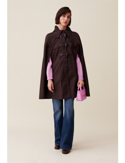 Cape à capuche amovible prune