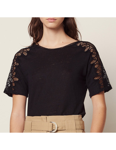 T-shirt en lin avec galons de dentelle