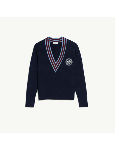 Pull oversize torsadé à encolure rayée