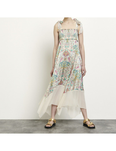 Robe longue imprimée plissée