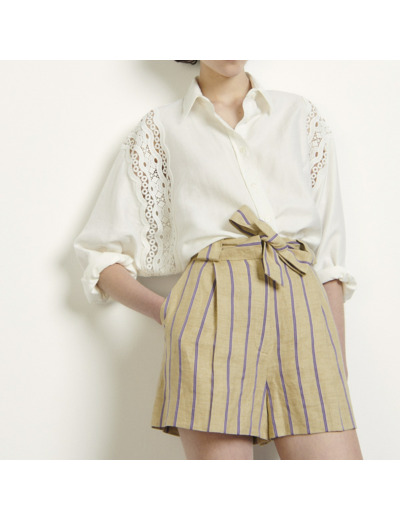 Short à rayures en lin