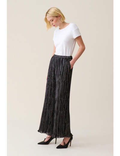 Pantalon fluide plissé argenté