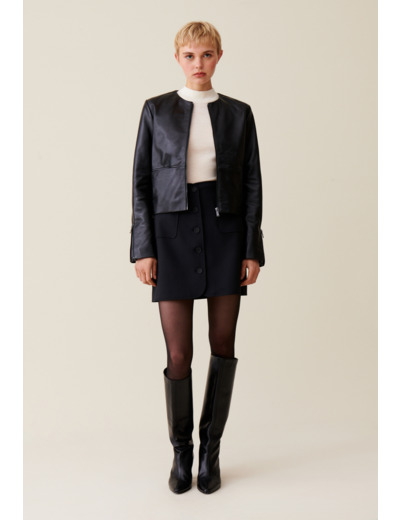 Veste cuir courte col rond