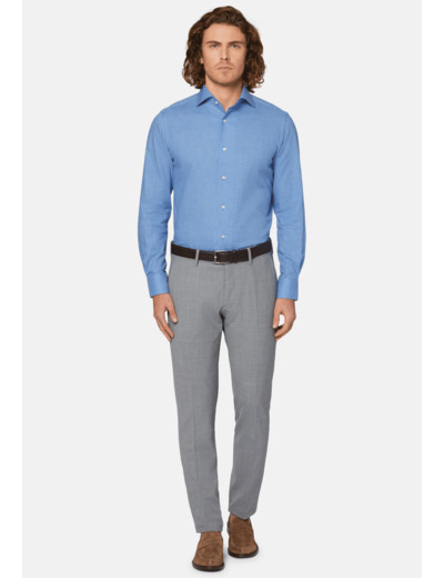 Chemise Bleue En Coton Dobby Coupe Droite