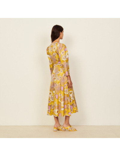 Robe longue imprimée en soie