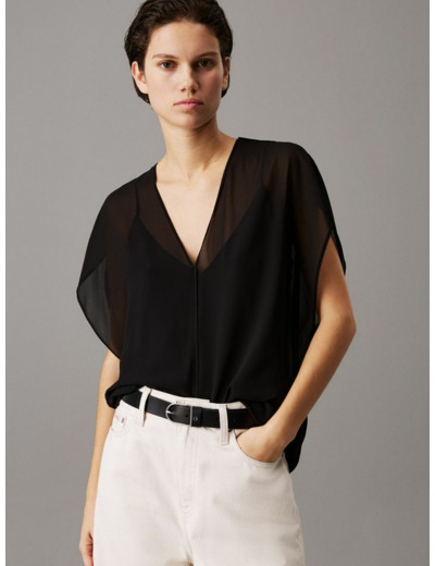 BLOUSE À MANCHES COURTES EN GEORGETTE TRANSLUCIDE