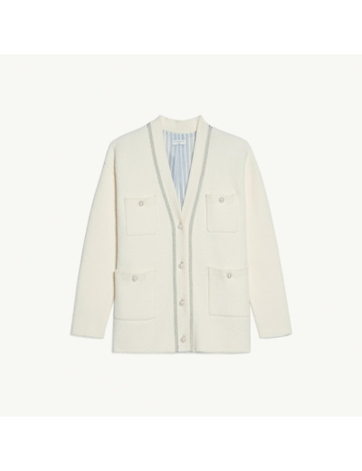 Cardigan long avec boutons perles