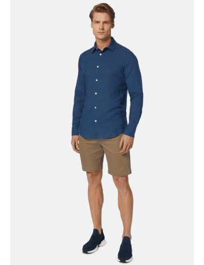 Chemise Bleue En Tencel Lin Coupe Droite