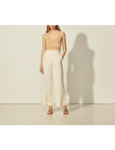 Pantalon taille haute au large revers