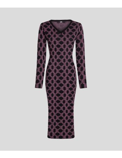 KL MONOGRAM KNIT FITTED DRESS