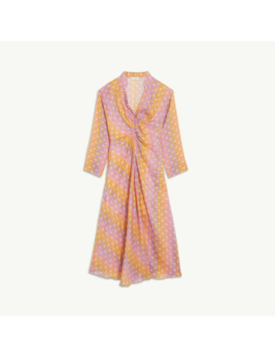 Robe longue imprimée en lin et soie