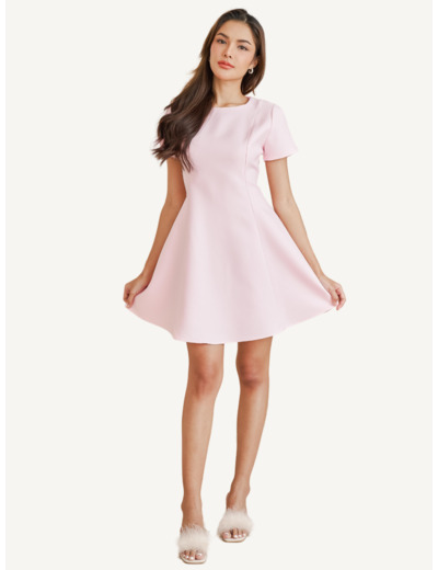 เดรสทรงเอสีชมพู