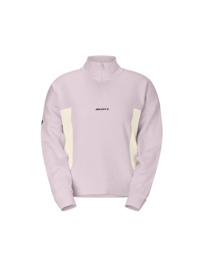 Sweat semi-zippé Femme HALFZIP Rose/Coton Blanc