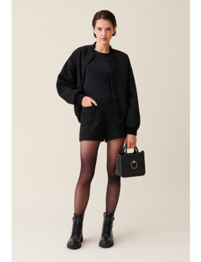 Short tweed noir droit