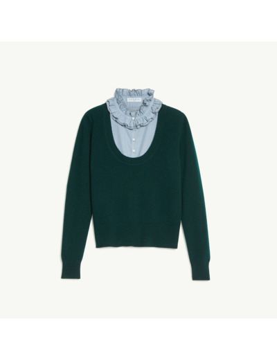 Pull trompe l'œil au col volanté