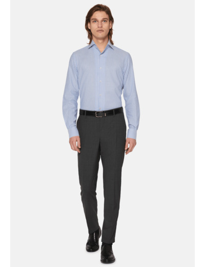 Chemise Bleue À Rayures En Coton Dobby Coupe Droite