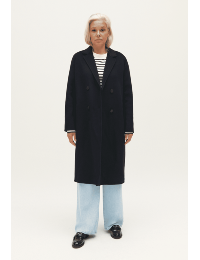 Manteau laine mi-long bleu marine