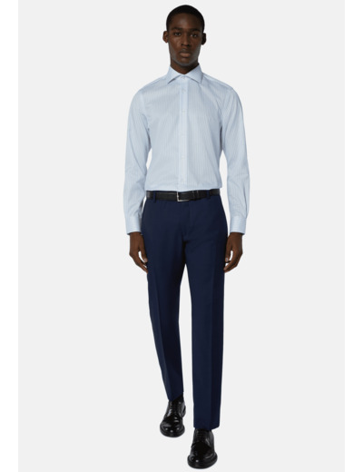 Chemise À Rayures Bleu Ciel En Coton Dobby Slim Fit