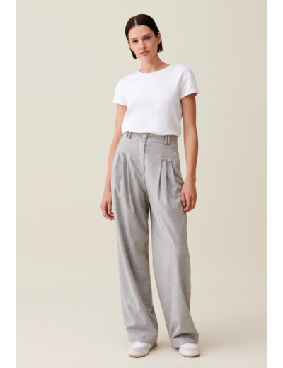 Pantalon large maille gris clair