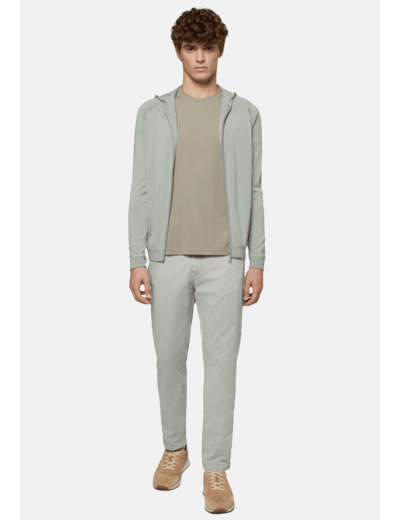 Pull Full Zip Vert À Capuche En Laine Mérinos