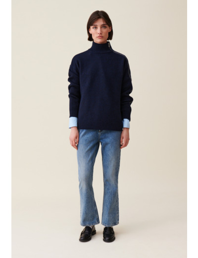Pull col montant zippé bleu marine