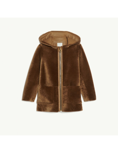 Manteau à capuche en peau lainée