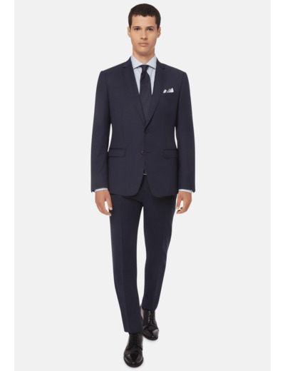 Costume Bleu Micro Structuré En Laine Extensible