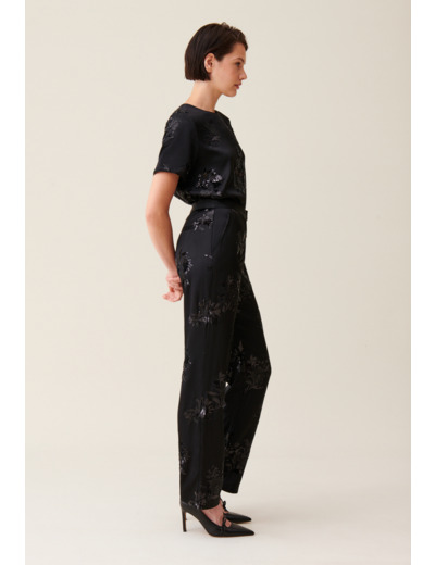 Pantalon sequins brodés noir