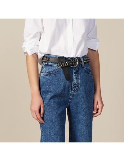 Ceinture large en cuir et chaîne