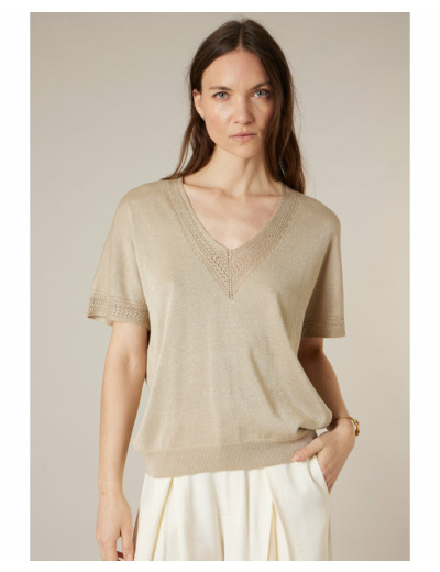 Pull manches courtes Femme MARLYN PU W M+ Beige