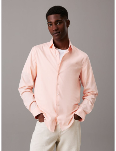 CHEMISE EN POPLINE DE COTON ÉLASTIQUE SLIM