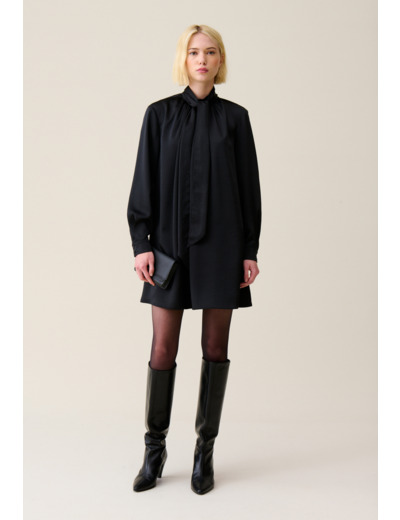 Robe fluide col lavallière noir