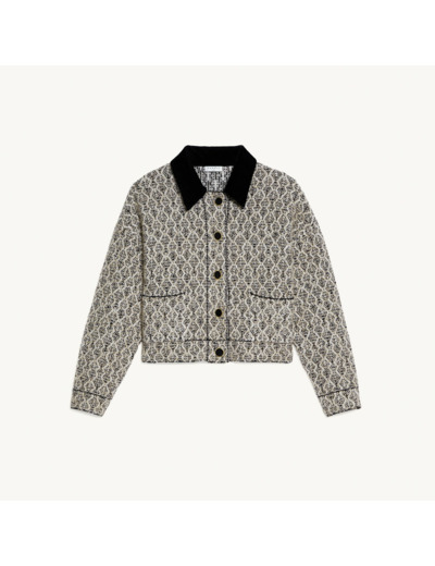 Blouson en tweed lurex et col contrasté