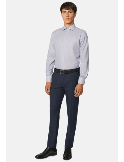 Chemise En Coton Dobby À Rayures Bleues Regular Fit