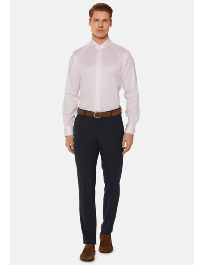 Chemise Rose À Rayures En Sergé De Coton Slim Fit