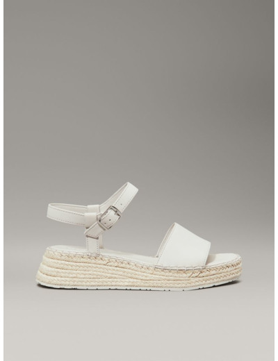 SANDALES EN CUIR À TALON COMPENSÉ EN CORDES