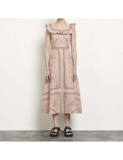 Robe longue imprimée à encolure carrée