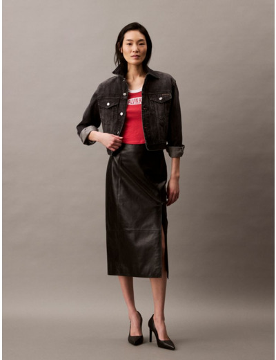 JUPE MIDI EN CUIR