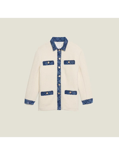 Veste en tweed  à empiècements en jean