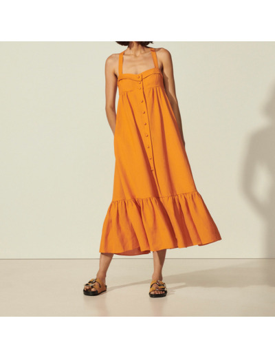 Robe longue boutonnée à bretelles