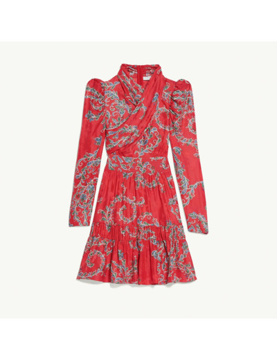 Robe courte imprimée à encolure drapée