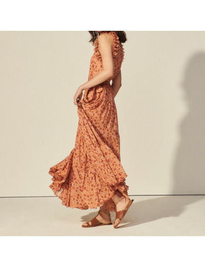 Robe longue imprimée et volants plissés
