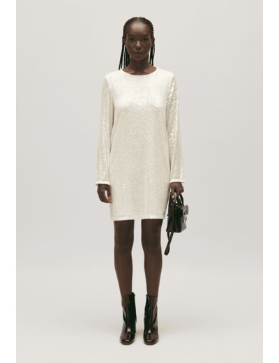 Robe courte Rififi sequins écrue